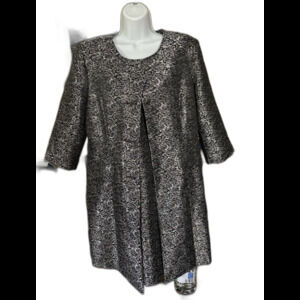 Danillo Two Piece Size 14 Women’s Dress Matching Coat Silver/Black Brocade 40” B